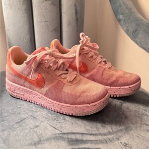 Pink Nike Air Force Ones low Crater Flynit pink